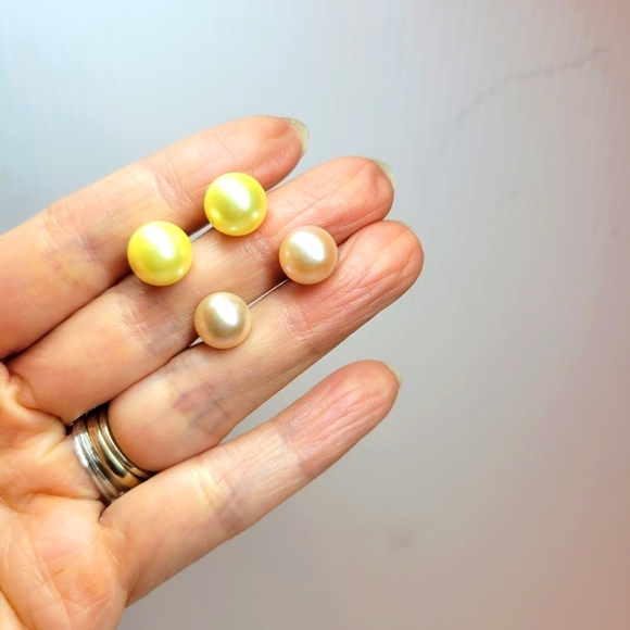 Lot of 10mm champagne and pink pearl stud earrings sterling silver 925 - Picture 2 of 10